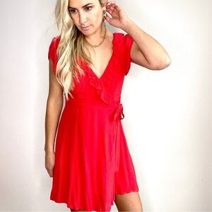Mink Pink Red Soul Searching Wrap Dress